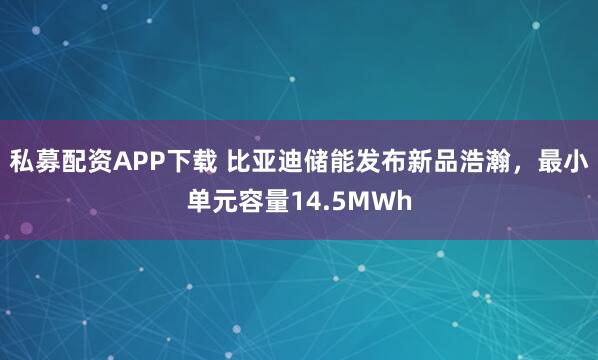 私募配资APP下载 比亚迪储能发布新品浩瀚,最小单元容量14.5MWh